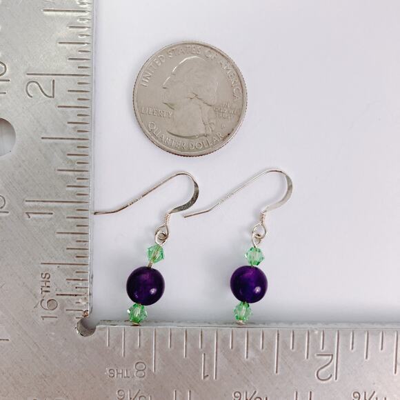 VTG Artisan Amethyst Gemstone Sterling Filled Swarovski Crystal Dangle Earrings - Picture 9 of 12